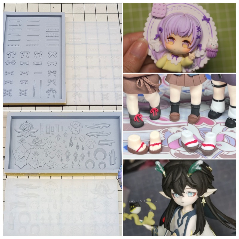 Diy Q - ตุ๊กตาดินรุ่น Q เชือกผูกรองเท้า/เสื้อผ้าเครื่องประดับแม่พิมพ์ซิลิโคน DIY รูปการ์ตูนอุปกรณ์เสริม Polymer