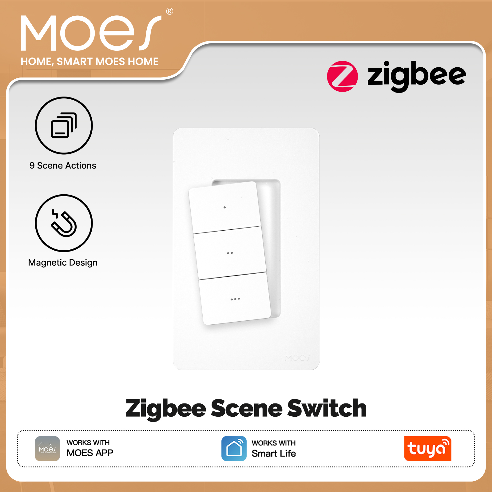 Push Button Tactile - สวิตช์ฉุกเฉินอัจฉริยะไร้สาย MOES Tuya Zigbee แบบ 3