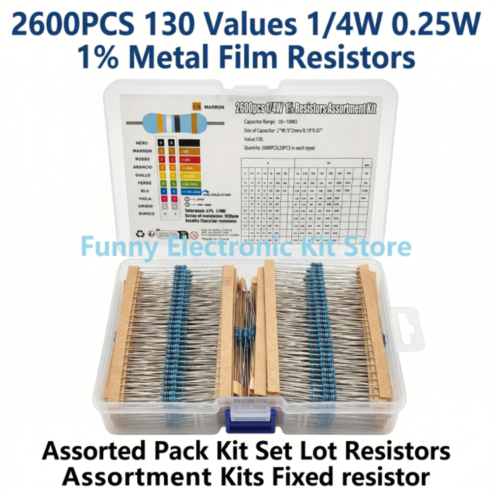 Diy Electronics Components Kit - ตัวต้านทานฟิล์มโลหะ 2600 ชิ้น ชุดรวม 130 ค่า