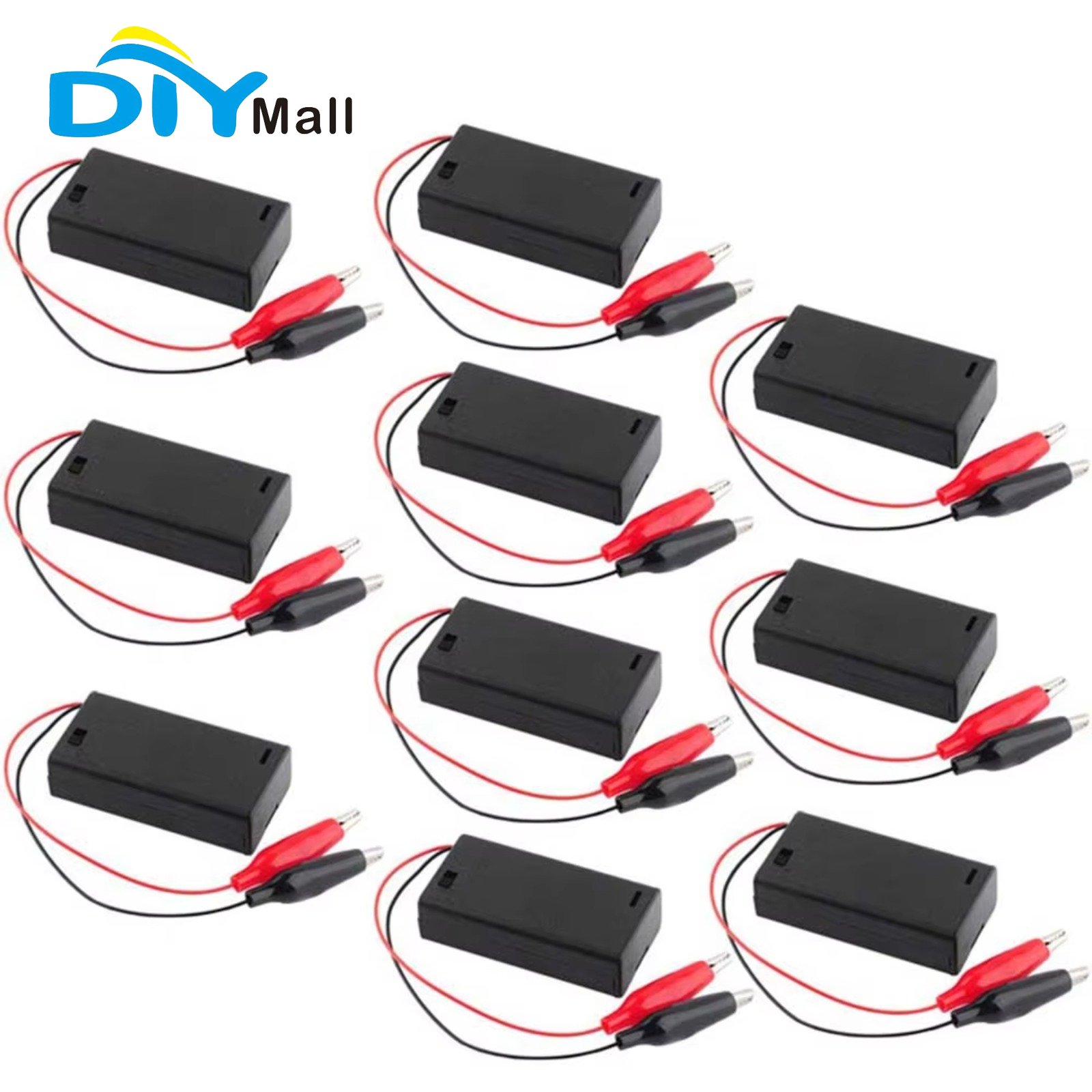 Diy Innovative Electronics - กล่องแบตเตอรี่ AA 10 ชุด พร้อมสวิตช์และคลิปหนีบแบบจระเข้ สำหรับงานอิเล็กทรอนิกส์