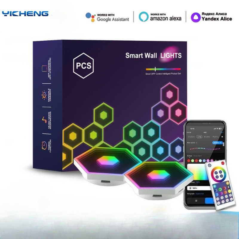 ไฟติดผนังรูปหกเหลี่ยม RGB Tuya - Diy Electronics News บทวิจารณ์และราคา