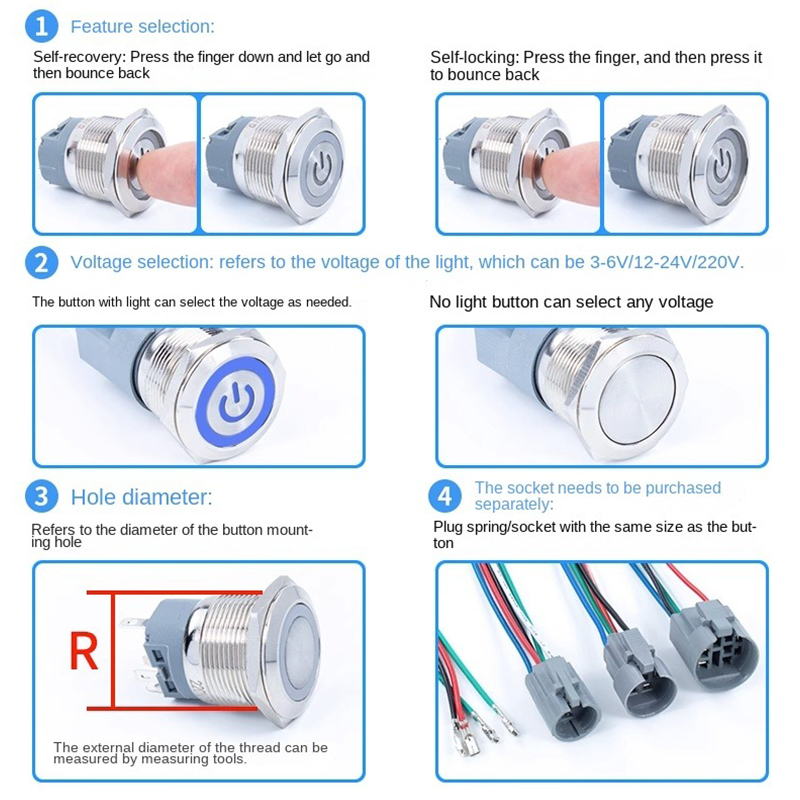12/16/19/22มม. สวิทช์ปุ่มกดโลห - Push Button Tactile บทวิจารณ์และราคา